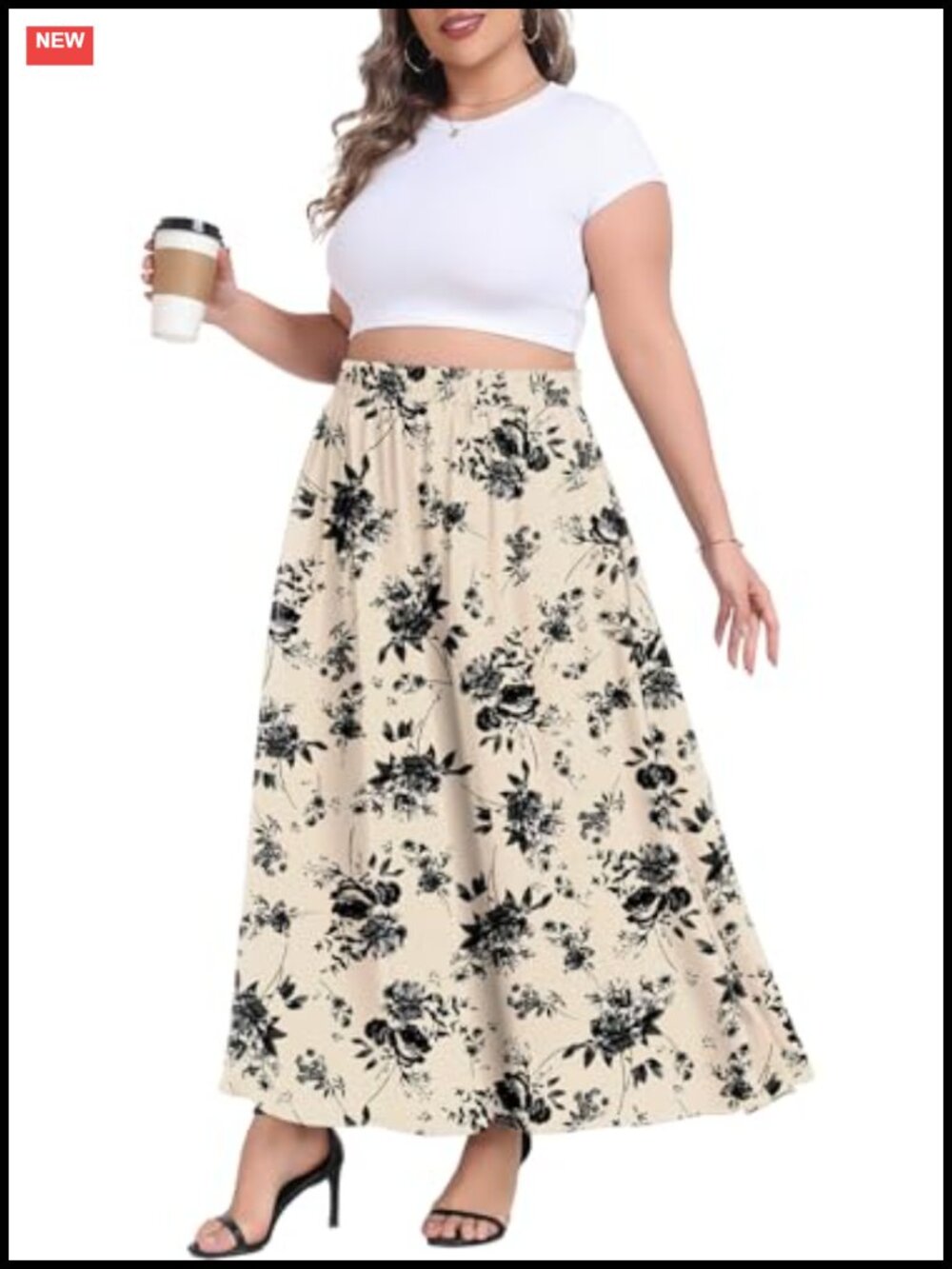 Plus Size Maxi Skirt Flowy A-Line High Waist with Pockets Boho